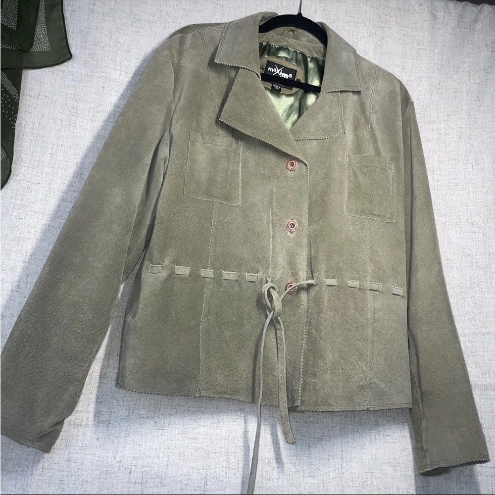 Maxima Wilsons Green Suede Western Belted Jacket Women’s XL Vintage Y2K